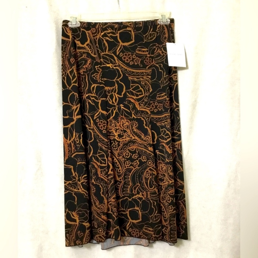 Emma James~A-Line Skirt Women's Size Small~Black Brown Floral Midi Career Wear
